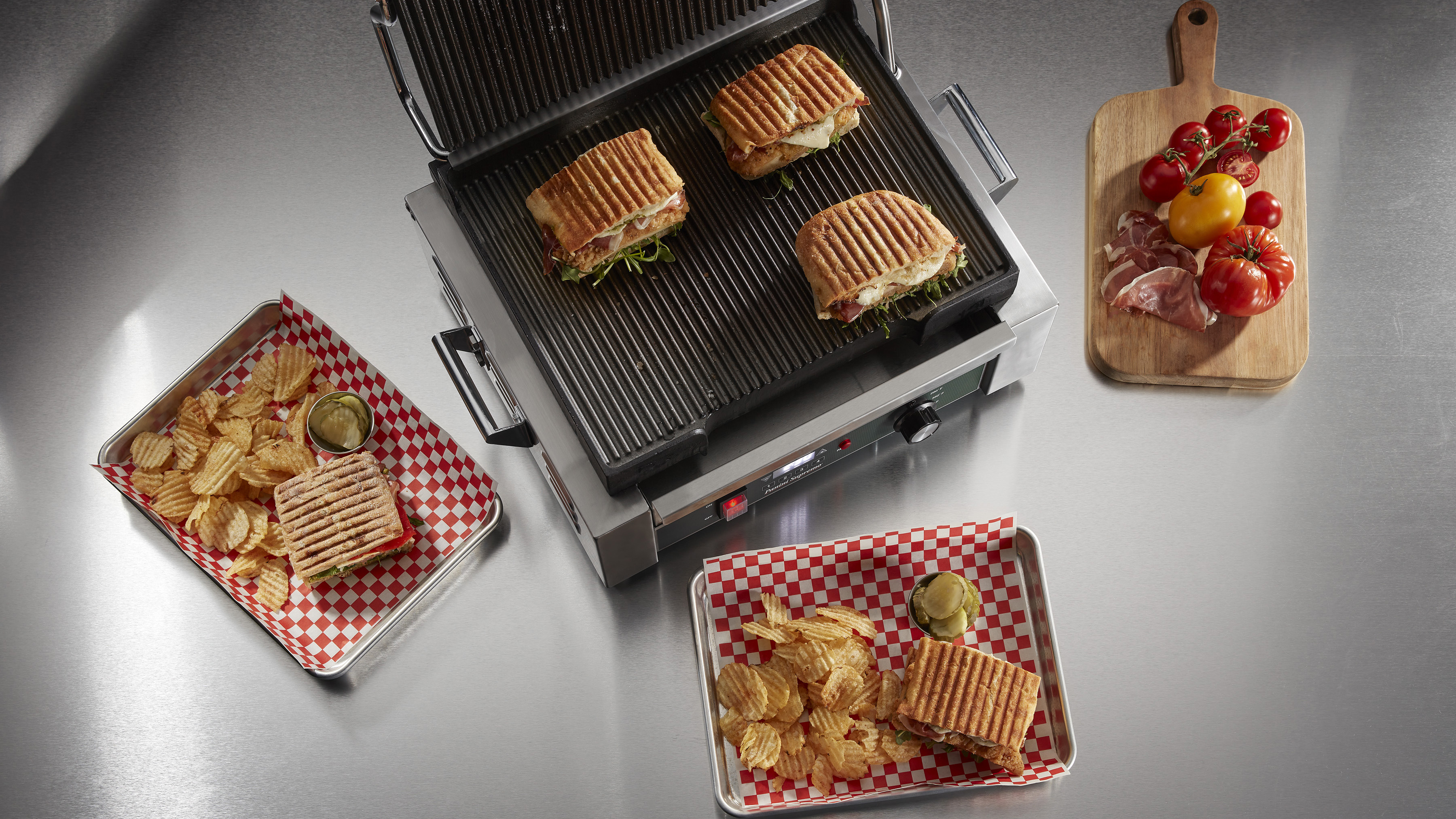 Ribbed Panini Grill with Programmable Timer, 14.5" x 11"